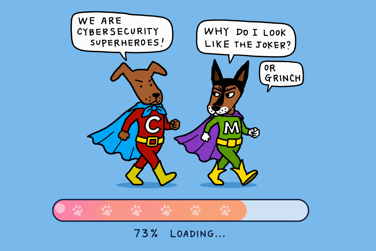Cybersecurity superhero dogs loading animation